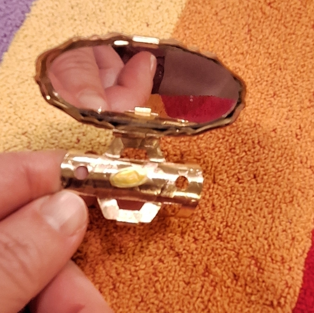 Blue Oval Mirror Ring Made in Japan Gold Tone - Picture 7 of 7